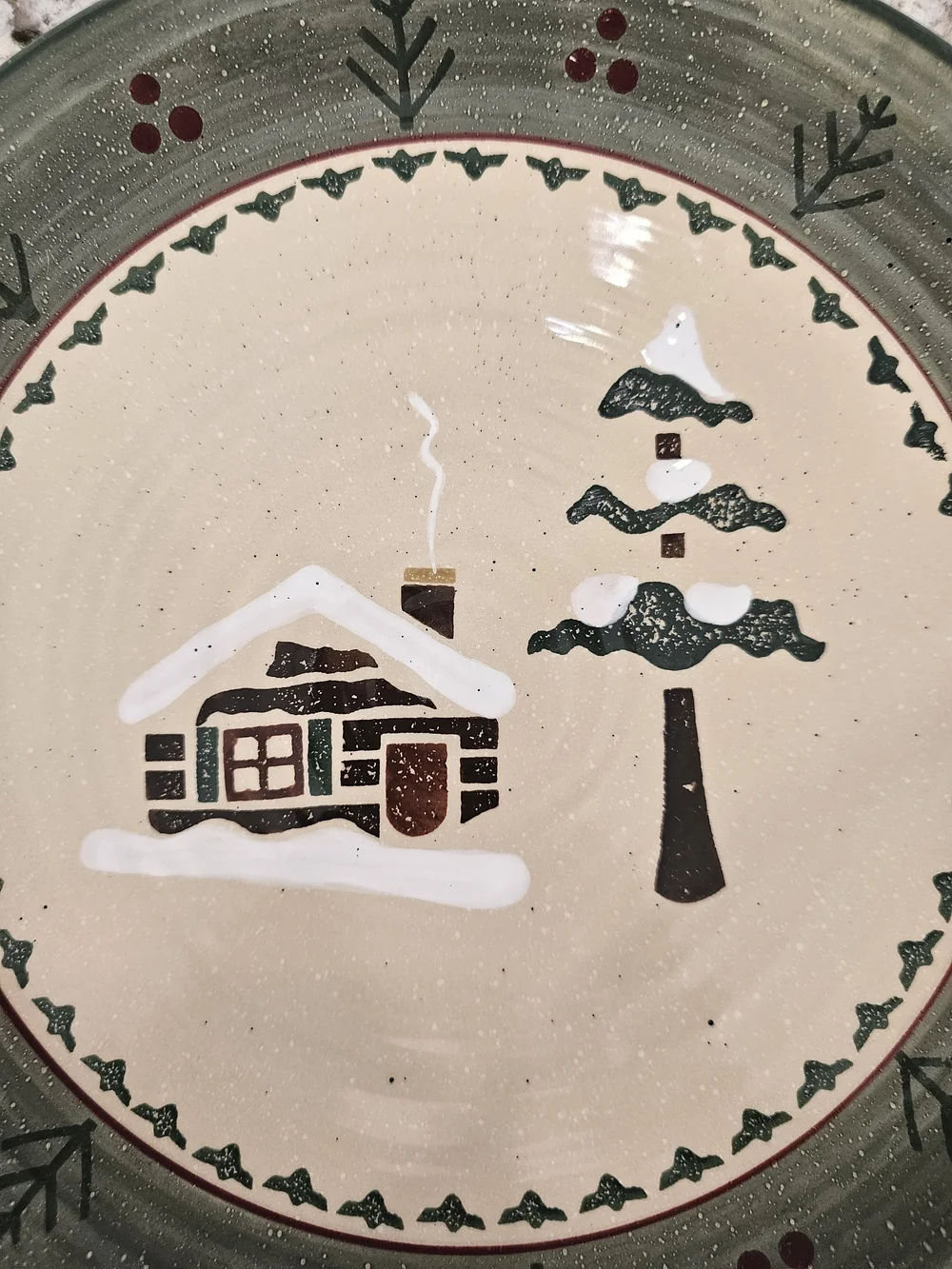Sonoma Green and Cream Cabin Ceramic Dinner Plate